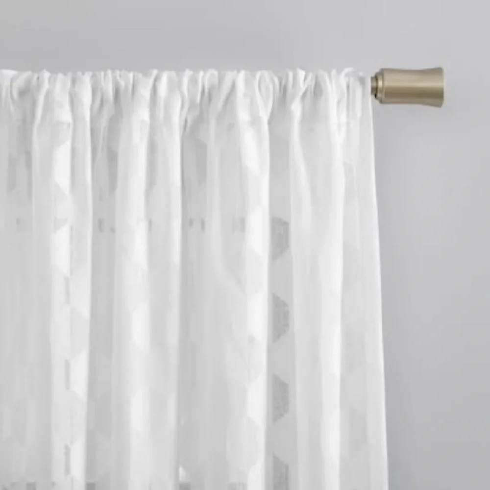 Scott Living 96-in White Geometric Semi-sheer Rod pocket Single panel OPEN BOX